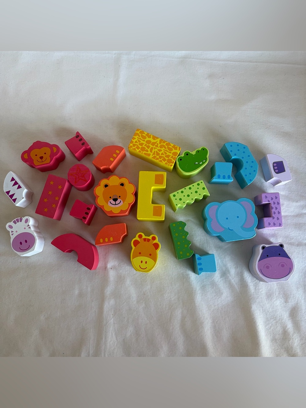 Miscellaneous Colorful Wooden Safari Animal building block Pieces
